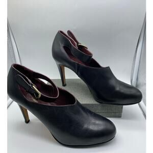 Cole Haan Women 10 Black Leather Ankle Strap Stiletto‎ Booties
